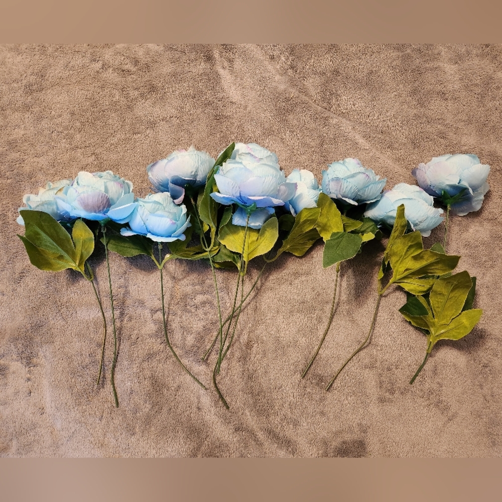10 Piece Artificial Peony Flowers, Blue